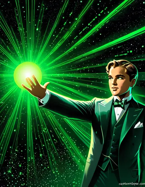 "Gatsby believed in the green light, the orgastic future that year by year recedes before us."

Image Prompt: Illustrate a scene with Jay Gatsby reaching out towards a distant, glowing green light, highlighting the idea of unattainable dreams and the pursu...