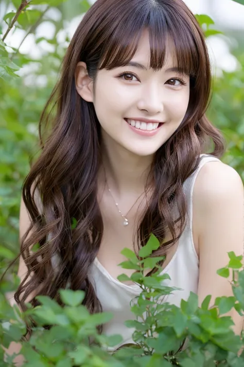 Minami Hamabe,(highest quality,16k,High resolution:1.2),Dark brown long hair,Girls in their 20s,Very detailed,One Girl,A beautiful 26 year old woman,(Minami Hamabe:1.3),(smile),garden,(high quality,ultra detailed,best quality,masterpice,4k,taken by nikon d...