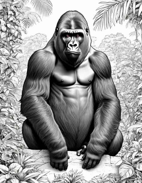 children's gorilla, white background, 5-6 year olds will love this coloring book,