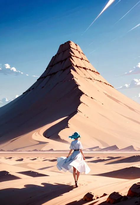 score_9, score_8_up, score_7_up, score_6_up, (High Detail:1.2) Anime Girl, (Cinematic Lighting, Delicate Colors), (Desert:1.2), Lighting Calm, Wind, Fog. Turquoise, delta tones.