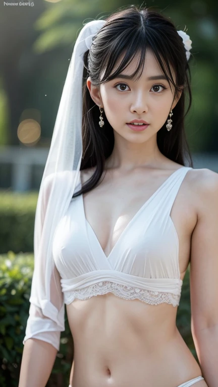 Half body photo, a beautiful woman, messy hair, girly, Symmetrical bun, hair accessories, jewelry, delicate face, eye shadow, belly button, Dunhuang style, delicate embroidery, silver jewelry, silver streamer, white streamer, Light blue streamer, delicate ...