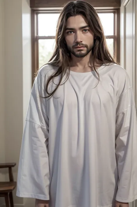 generate a similar image of Jesus, realistic imper, with white clothes 