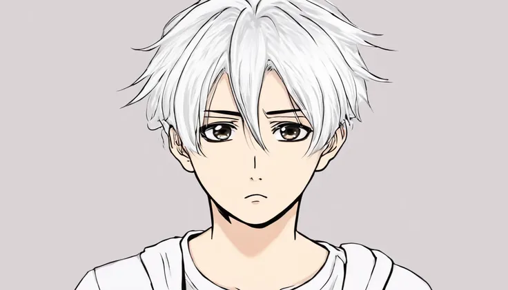 Young  white hair stylist boy ayush(anime style) confused face , confuse and fear face, fear in eyes, absent camera angel change 