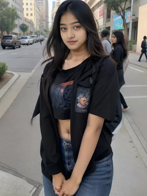 lovely cute young attractive indian teenage girl, big city girl, 18 years old, cute, an Instagram model, long black_hair, colorful hair, hot, dacing, wear  casual outfit ,Indian