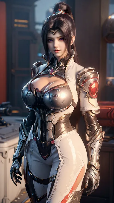 ((BUSTY MILF:1.3)), CLOSEUP UPPER BODY,SOLO, ((COWBOY SHOT:1.4)), ((HUGE FAKE BREASTS:1.5)), ((CLEAVAGE, 11 LINE ABS:1.5)), ((WEARING OUTFIT METAL RED, WHITE SKIMPY BIKINI FROM OVERWATCH, IN FUTURISTIC ARMOR, GIRL IN MECHA CYBER ARMOR:1.5)), (WET ATHLETIC ...