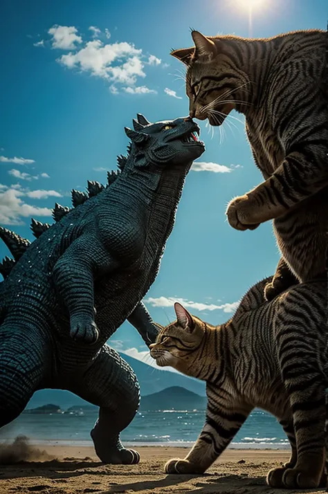 Cat punches Godzilla