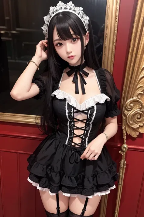 highest quality、masterpiece、high sensitivity、high resolution、detailed description、slender women、slim body、gothic lolita、