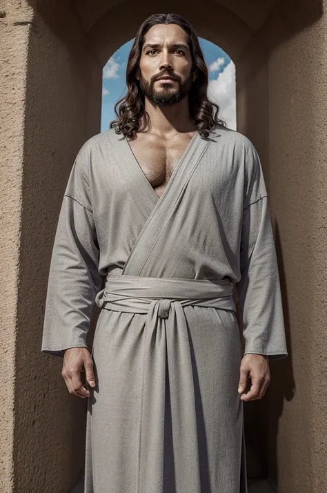 generate a similar image of Jesus Christ, appearing from the waist up, photo 7x10, realistic, very realistic, realistic, Belém, in the Cisjordânia
