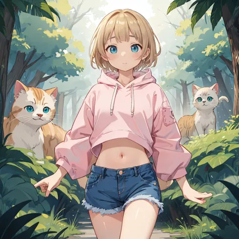 ファンタジーアート 8K,
Plain pink hoodie、afternoon, Highest quality, Trending on Art Station,Wolf Woman,White hairy,blue eyes,Looking into the camera,Quadrupedal,Calm,quiet,Highest quality, masterpiece, Ultra-high resolution, Forest in the background, 8K, (Light an...