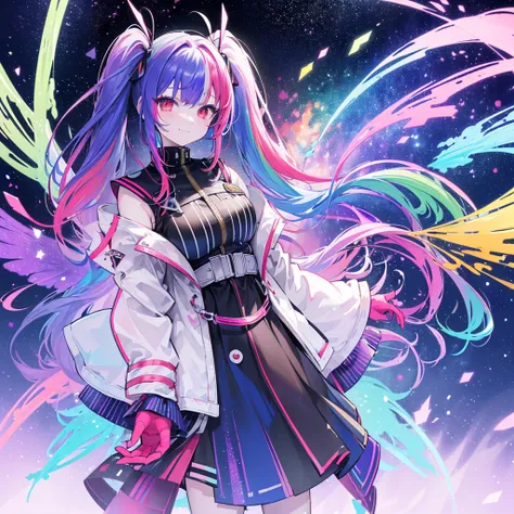 ((Fantasy　Rainbow Hair　Make your hair rainbow-colored on the inside　Twin tails　Dull red eyes　Have a galaxy　uniform　Put on a coat without putting your arms through it　Wings many times larger than me　Lonely　Smiling Kindly))　((Tears　gloves))　(Broken glass　Dis...