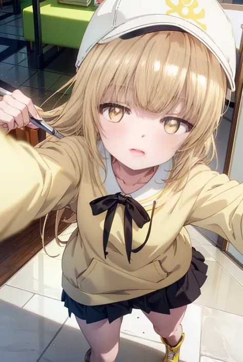 mahirushiina, mahiru shiina, bangs, blonde, brown hair, (yellow eyes:1.3), happy smile, smile, open your mouth,open your mouth,b...