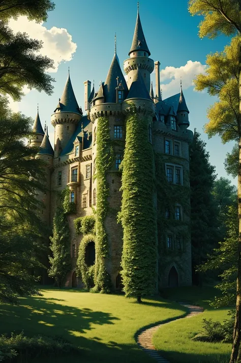 Illustration of a fairytale castle in the forest