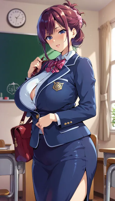 (masterpiece, best quality, ultra-detailed, high resolution, detailed eyes), takeda hiromitsu style, 1mature female, teacher, bi...