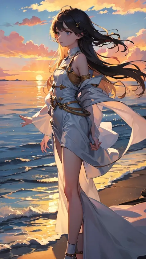 

“A vast, expansive sky stretches out with wide, billowing clouds. Beneath this majestic sky, a young girl stands alone. She looks small against the grandeur of the sky, her figure drawn in an anime style. Her hair gently sways in the breeze, and her eyes...