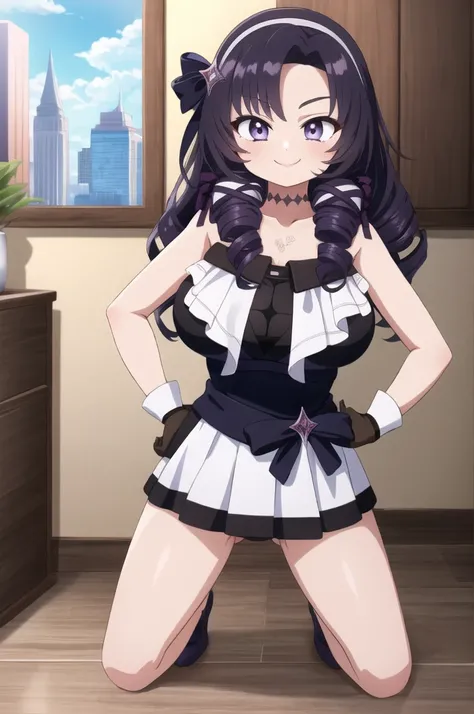 masterpiece,Highest quality,Very detailed,Super detailed,Very detailed,Beautiful Eyes,Beautiful Hair,Beautiful Face,Beautiful Skin,Perfect Anatomy,High resolution,full_body,超High resolution,Huge breasts,Blake Hmsalome,Drill Hair,Parted bangs,Black hair ban...