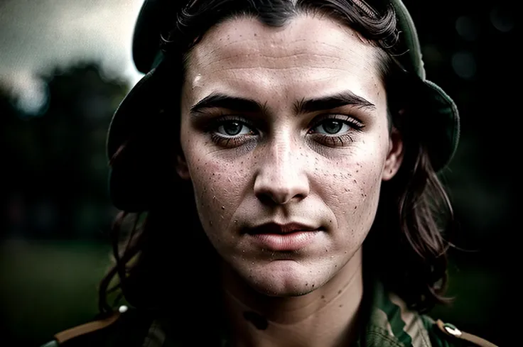 powerful vintage wet-plate close up portrait photo of a soldier, world war 2 photo, authentic film grain, daguerreo still 35mm photo by Alessio Albi and Charlie Bowater