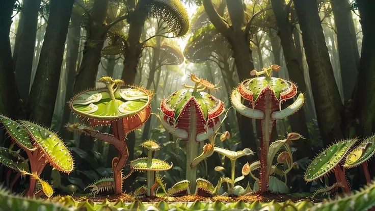 ((Venus flytrap tree :1.5) in the forest, landscape:1.5