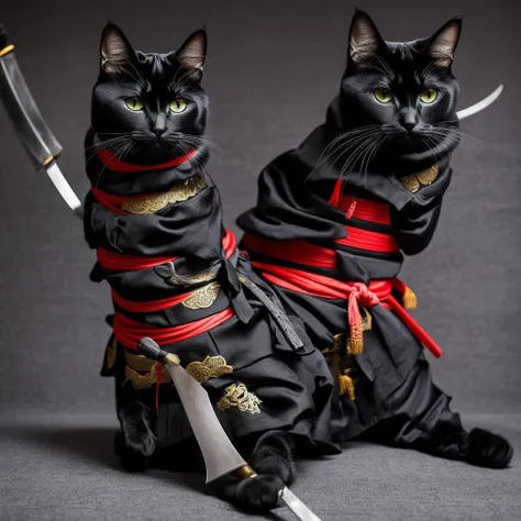 Cat with samurai outfit holding a katana