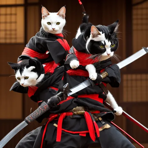 Cat with samurai outfit holding a katana