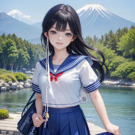 best quality, masterpiece, 

Three Japanese-high-school-girls, 

looking straight ahead and striking a gutsy pose are standing (separately:1.4), side by side, 

wearing  a short-sleeved Japanese-blue-high-school-sailor-suit,

(short-sleeved Japanese-blue-h...