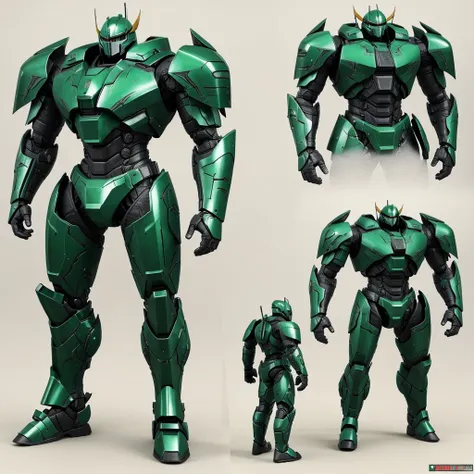 3D giant 
pacific rim jaeger, green and black color, samurai inspired armor