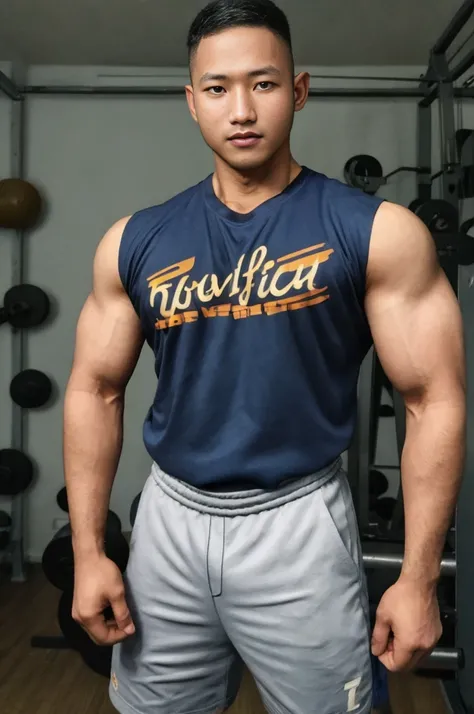 masterpiece, best quality, high resolution, realistic, handsome, photogenic, syahnk, SFW, a photo of a 35 year old gym frat (man:1.2) portrait, standing in a gym , military press, weights, stunning , short buzzcut hair,stubble head , (hypermuscle),looking ...