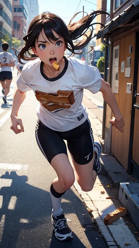 Running with toast in mouth