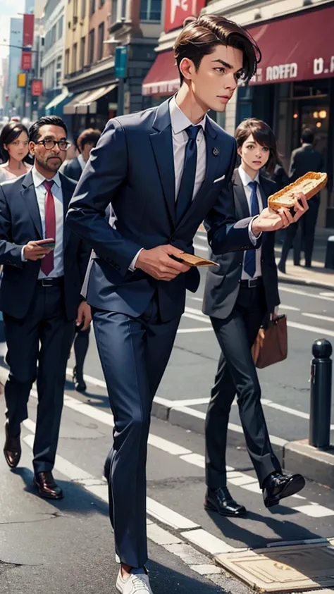 Wear a suit and run with a piece of toast in your mouth