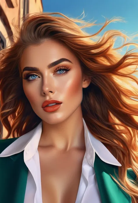 (best quality,8k,hyperrealism:1.2),vibrant colors, sharp focus, insanely detailed, studio lighting, ultra-fine painting, hair blowing in the wind, stunningly realistic eyes and lips, perfect facial proportions, meticulous skin texture, long eyelashes, expr...