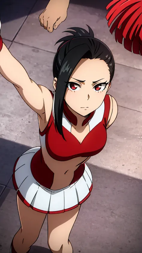 yaoyorozu , standing , pov from top , big eyes , beautiful face , eyelashes , hot , cheerleader outfit