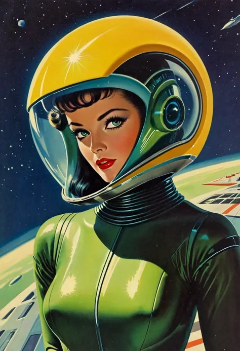 Retro futuristic, ((retro futurism)), ((Science fiction)), 1950s, (((1960s))), 1970s, (alien women),