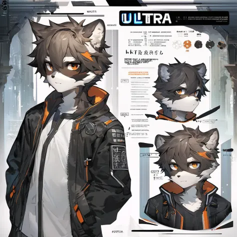 ((Masterpiece)), (Ultra detailed), (best quality), detailed background, Raccoon, (arknights style), (concept art, Character Sheet), absurdities (Beautiful and highly detailed face and eyes) perfect anatomy ( angelic handsome boy, Black jacket, )(furry antr...