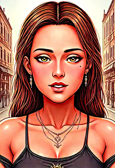 Beautiful woman Cyborg walking in a crowd of people on the street in a big city., absurdres, masterpiece, beautiful, intricate details, 1/2 body crop, slim body, beautiful figure, magnificent anatomy, (intricate details:1.12), HDR, (intricate details, hype...