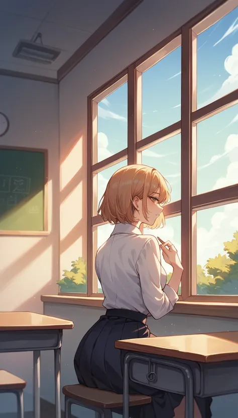 Classroom window　Beautiful scenery　The light shines　Nobody is here教室　Sun seen from the window　Nobody is here