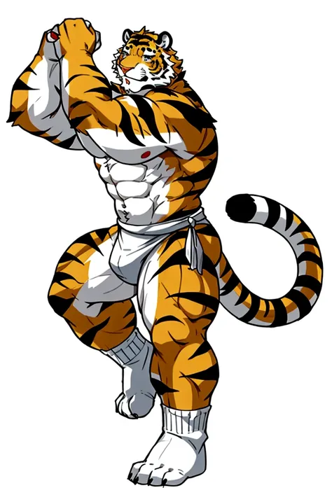 gay muscle furry tiger wearing white sock