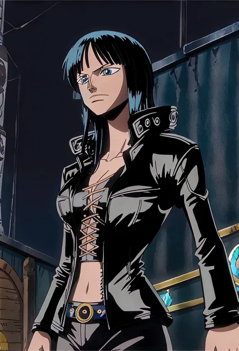 Nico Robin de One Piece, before time-skip, with a leather jacket