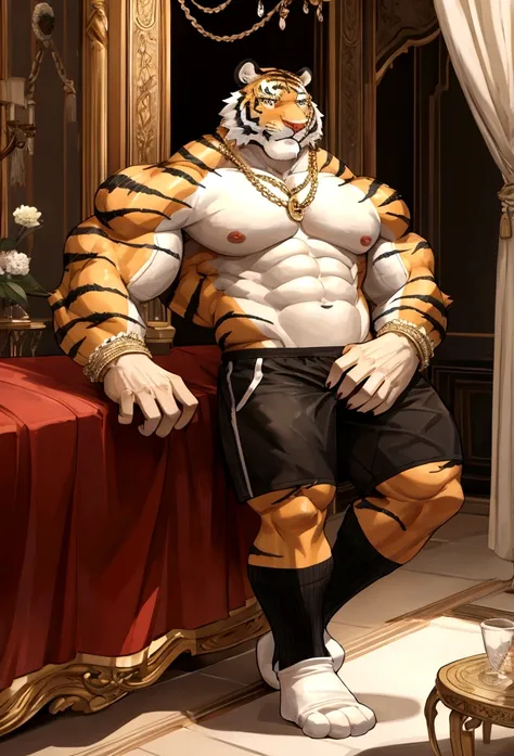 gay muscle furry tiger wearing white nike sock