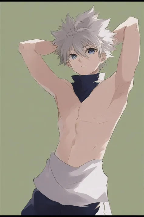 killua_zoldyck, 1boy, solo, short hair, bangs, blue eyes, simple background, , , hair between eyes, closed mouth, upper body, wh...