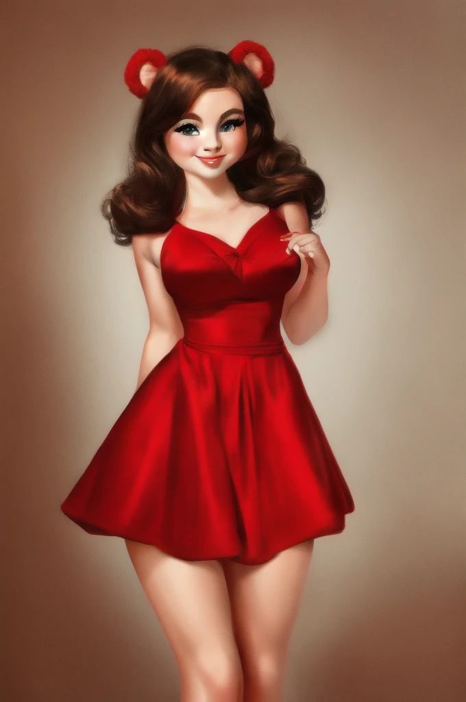 fashionable 60s young lady bear, red_dress, girlfriend, wife, cute pose