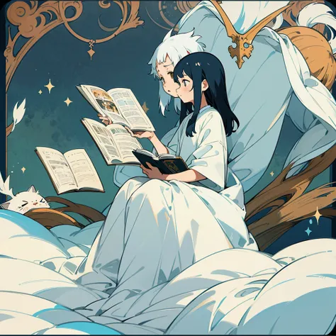 Hayao Miyazaki style，Mother reads a story to the child in bed