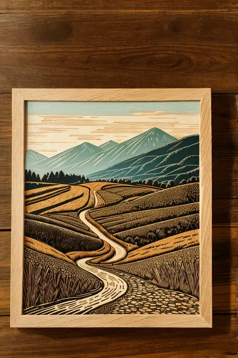 Landscape  with wood cut print