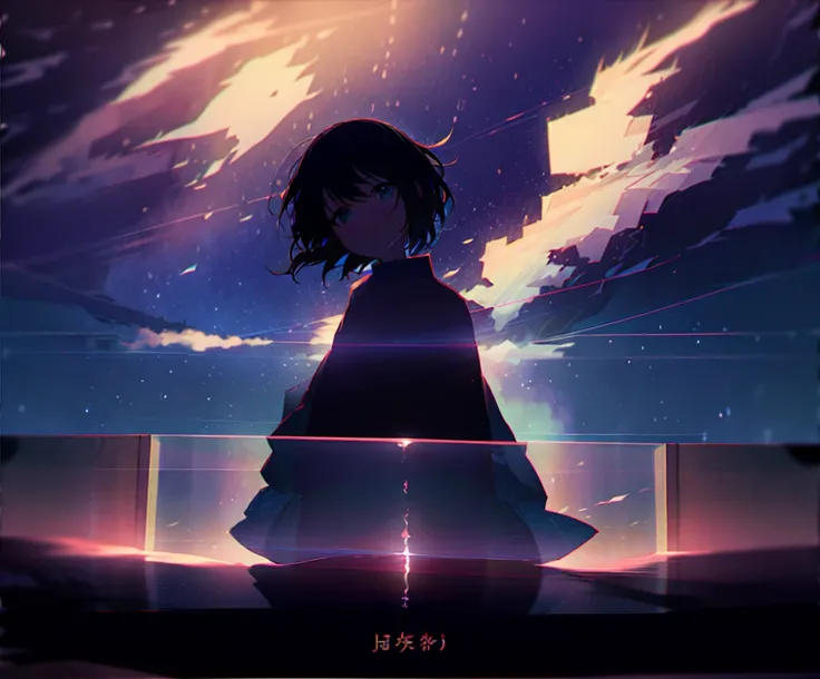 Films by Makoto Shinkai「Your Name。」Wallpapers inspired by. Starry Sky, masterpiece, Black silhouette, Perfect Anatomy, romantic, Kimi No Na Wa, Highly detailed face、girl、Cute face, Perfect Face, masterpiece, 4K, in love, Your name style, Kimi No Na Wa, Sta...