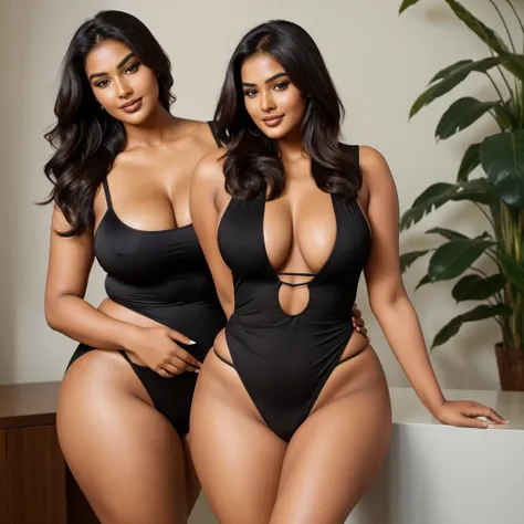 1. Hot curves, bold, plus size (hour glass body figure) indian professional model with a little smile and sharp facial features. 