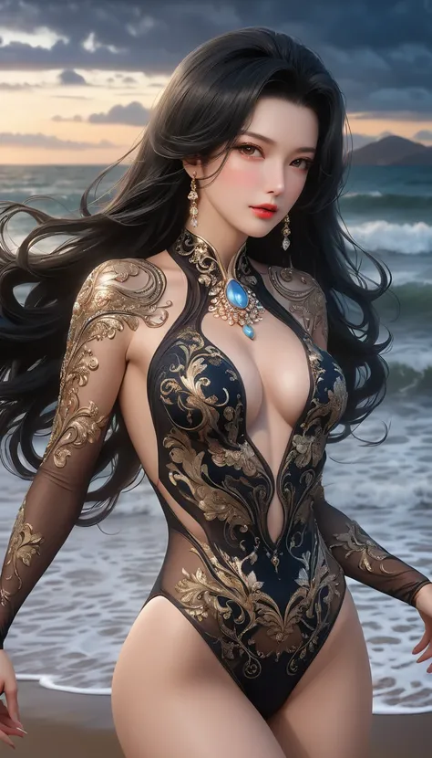 4K resolution,8K resolution,beautiful,Highest quality,Absolutely wonderful,Very detailed,Ultra-high resolution,masterpiece,(Realistic:1.5),(Realistic:1.5),Increased depth of field,Cinematic Light,
One elegant mature woman,
Long black hair,精巧なディテールのbeautifu...