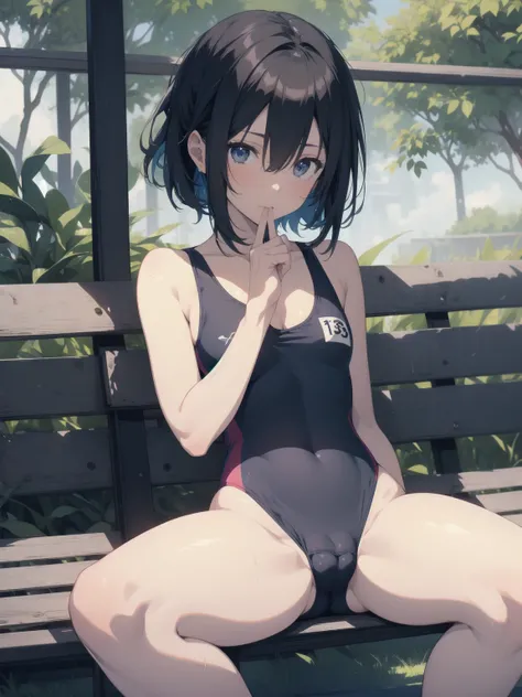 ultra-Top-quality by art God, ultra-detailed, high resolution, shinkai makoto style, anime moe artstyle, best anime 8k konachan wallpaper, pixiv contest winner, perfect anatomy, break,(Please draw a picture of a girl in a swimsuit sitting masturbation on a...