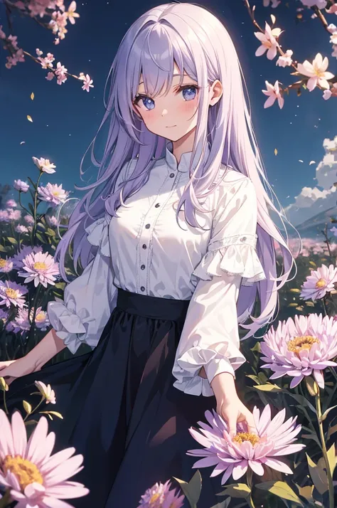 Aster&#39;s work with the motif of baby&#39;s breath, Highest quality)), High resolution, 8K, Cinematic Light, High Contrast, Written boundary depth, Strong brilliance, Detailed Background, One Girl, cute, fine grain, Shining Eyes, Detailed Iris,