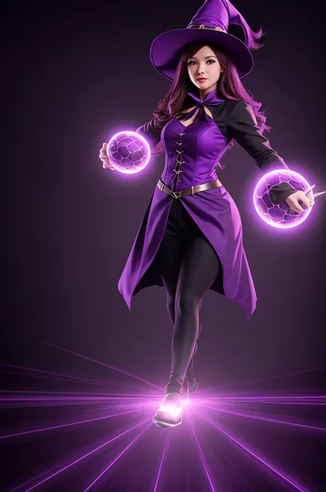 Create female witch purple costume white background attacking position animation 3 frames 