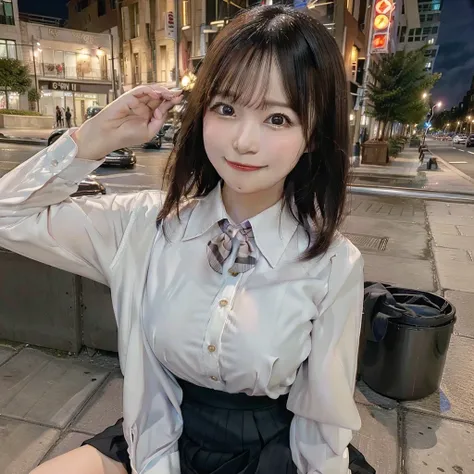 There is a woman who is on the street with a purse, fat pigeon, fat cat,(8k, RAW photo, best quality, masterpiece: 1.2), (realistic, photo-realistic: 1.37), ultra-detailed, 1 girl, cute, solo, beautiful detailed sky, detailed coffee, night, sitting, dating...