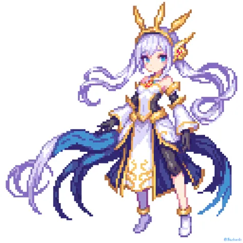 masterpiece , best quality , pixel art , 1 girl , fantasy clothes , full body , white background , mask