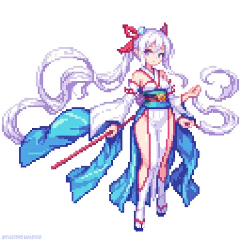 masterpiece , best quality , pixel art , 1 girl , fantasy clothes , full body , white background , japanese style